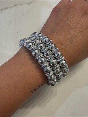 Silver Beaded Stretch Bracelet Set of 3 - Women's Jewellery